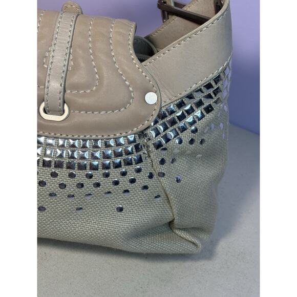 Jimmy Choo Buckle Studded Tulita Hobo Shoulder Bag Tan Canvas - Picture 8 of 16